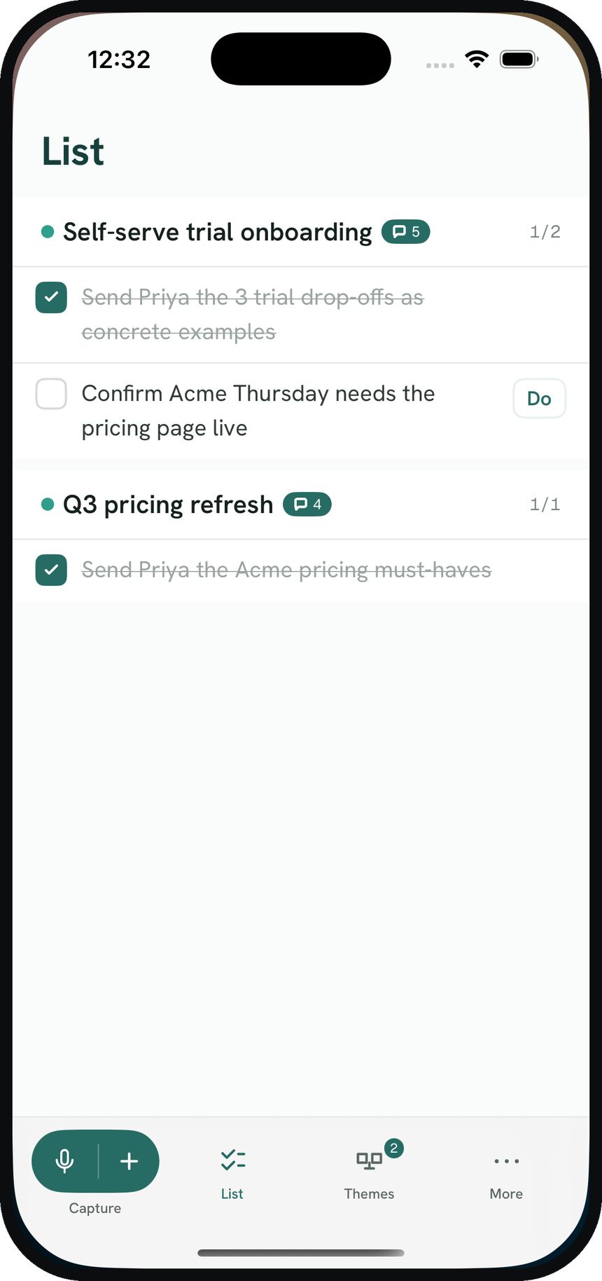 Elk for iPhone — the List, with items checked off