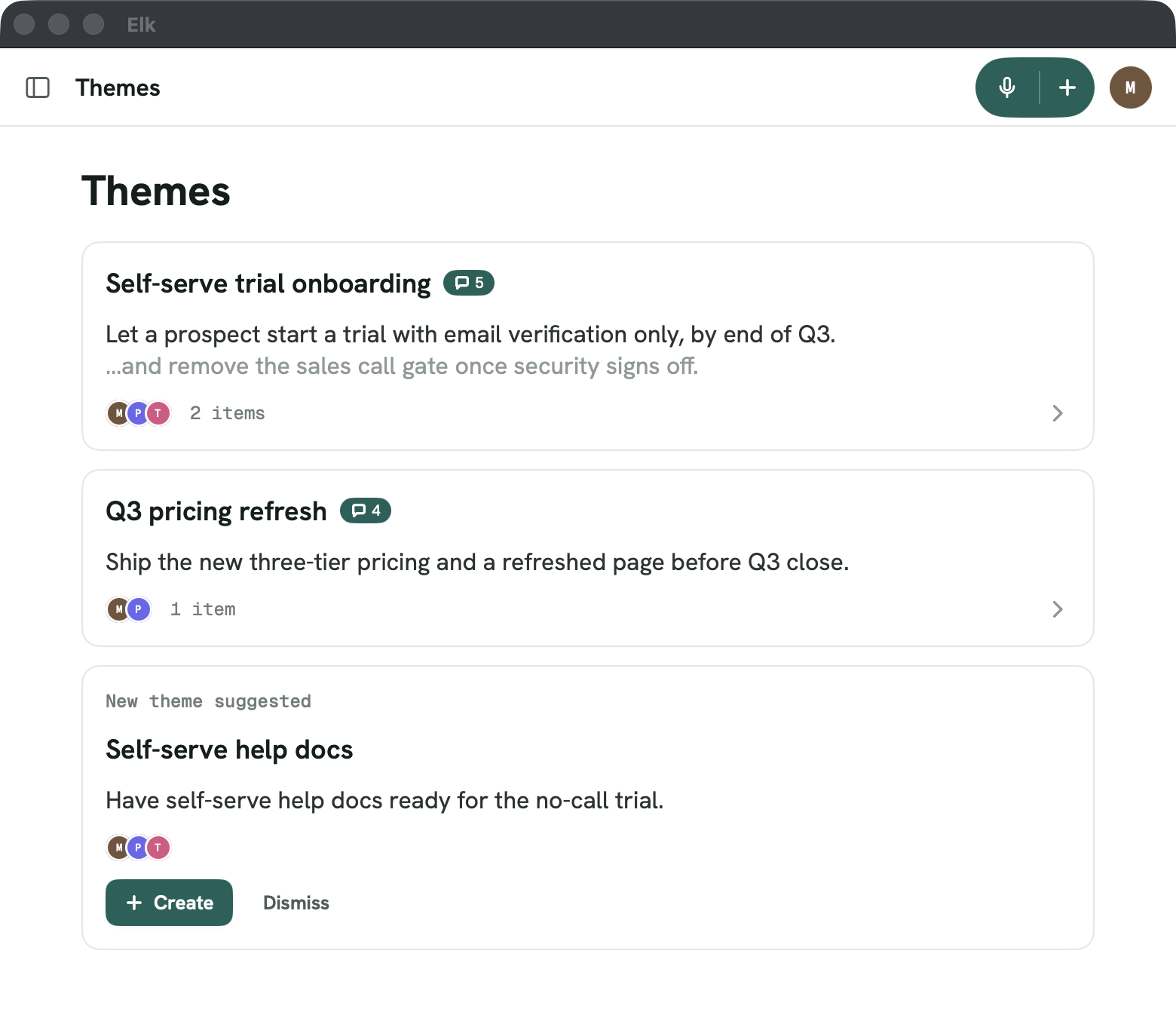 Elk for macOS — the Themes view